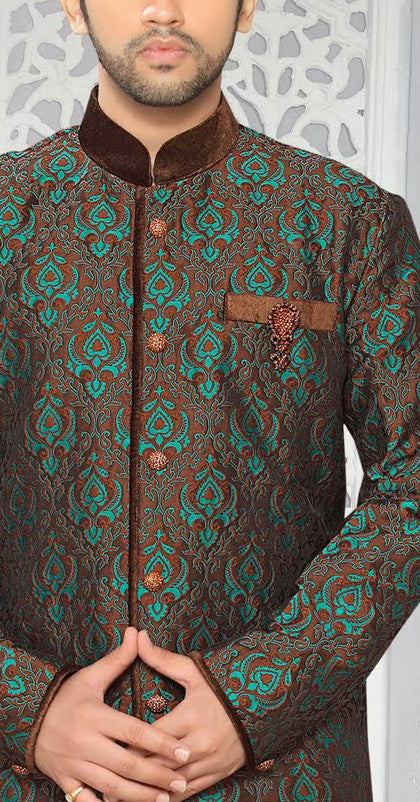 brown/teal green jq. Art silk Indo western KURTA Pyjama