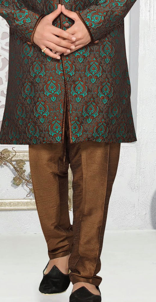 brown/teal green jq. Art silk Indo western KURTA Pyjama