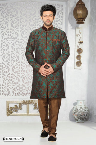brown/teal green jq. Art silk Indo western KURTA Pyjama