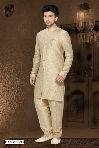 Beige jq. Art silk Indo western KURTA Pyjama
