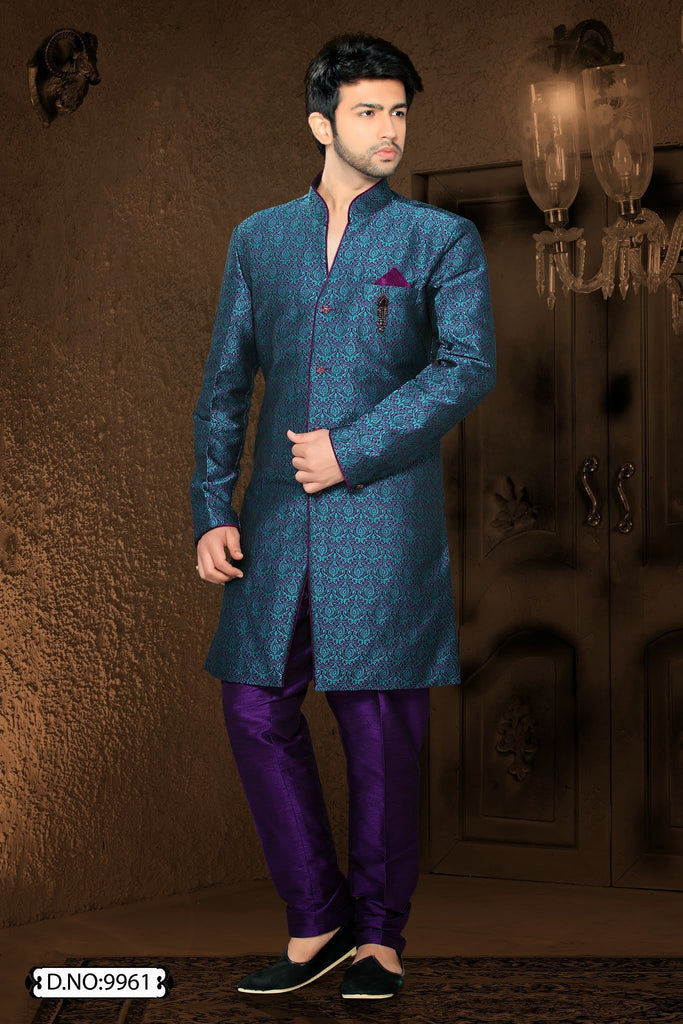 purple/teal; green jq. Art silk Indo western KURTA Pyjama