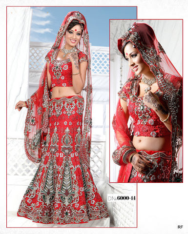 Red net lehenga choli comes with heavy stone work with duppata