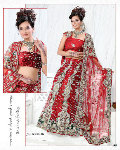 Red Bridal Net Lehanga choli stone work  comes with dupptta