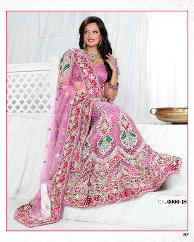 Purplish Pink Bridal Net Lehenga Choli with stone work