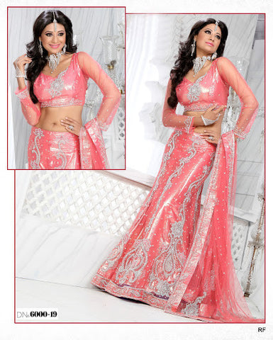 Pink Net and Shimmer Bridal Lehenga with heavy stone work