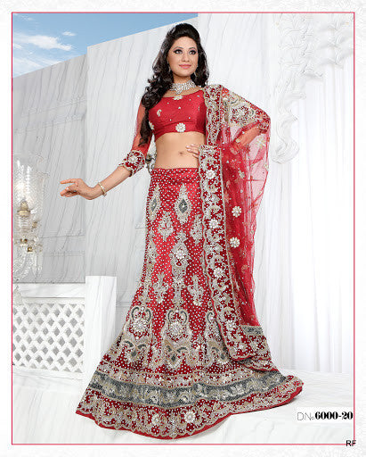 Red Bridal Net Lehenga Choli with arractive stone work