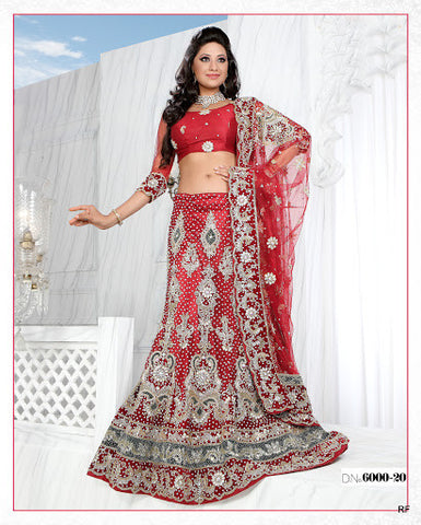 Red Bridal Net Lehenga Choli with arractive stone work