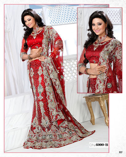 Red Net Bridal Lehenga Fish Cut Choli