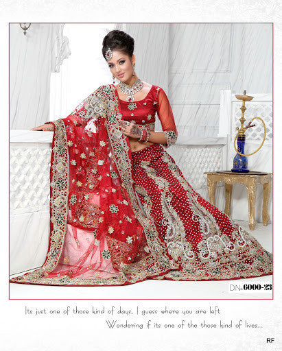 Venetian Red Net  Bridal and Wedding Lehenga Choli