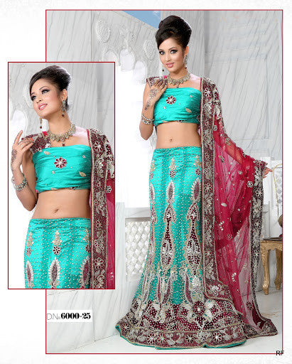 Blue Net Bridal Lehenga comes with attractive heavy stone work - RAJSHRIFASHIONS
