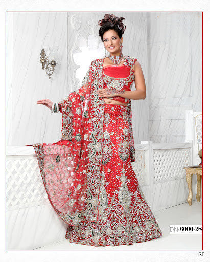 Red Net Indian Bridal Lehenga with duppatta