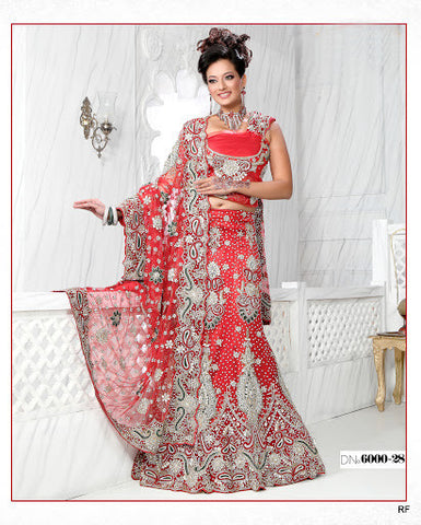 Red Net Indian Bridal Lehenga with duppatta