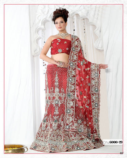 Red bridal Net Fish Cut Lehanga Choli with duppatta