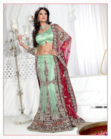 Green & Red Net Indian Bridal Lehenga choli
