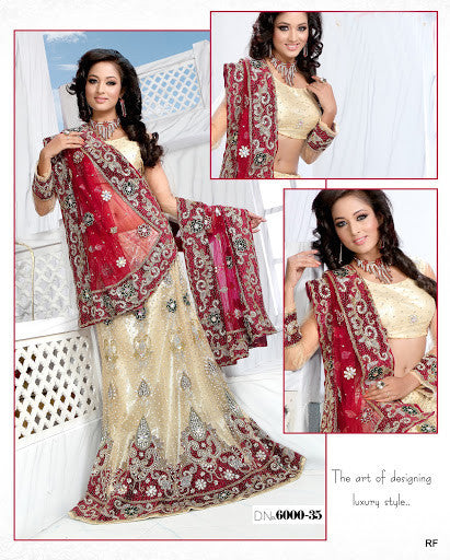 Cream & Brick Red Net Indian Bridal Lehenga?ÿ choli
