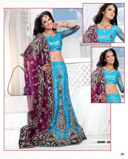 Sky Blue Net Lehenga Choli with Dupatta choli