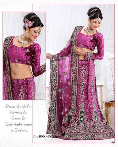 Pink Velvet Bridal Lehenga choli with duppatta