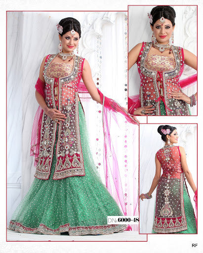 Charming Green and Red Designer Panetar Lehanga Choli - RAJSHRIFASHIONS