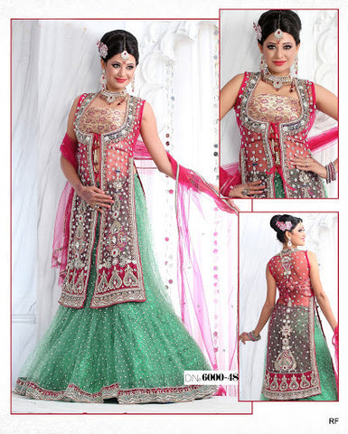 Charming Green and Red Designer Panetar Lehanga Choli - RAJSHRIFASHIONS