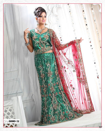 Teal Green Bridal Net Lehenga Choli with Duppatta