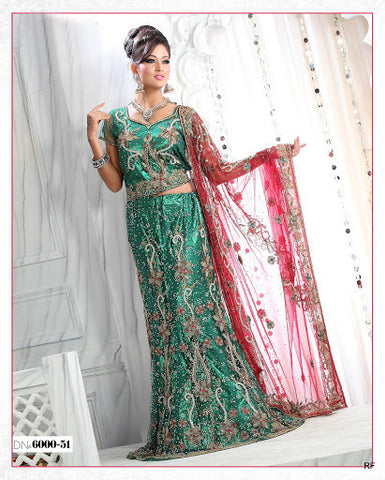 Teal Green Bridal Net Lehenga Choli with Duppatta