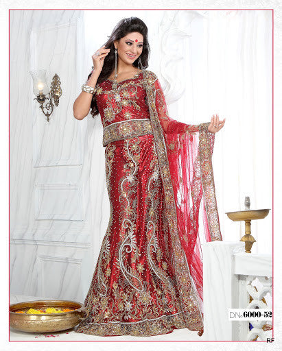 Red Net Bridal Lehenga Choli With Duppatta