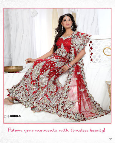 Heavy Red net bridal lehanga comes with arractive stone work