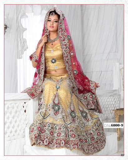 Red And Golden Cream Bridal Net Lehenga Choli ...