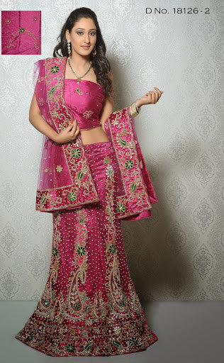 Pink Color Net with Stone Work Bridal Lehenga Choli
