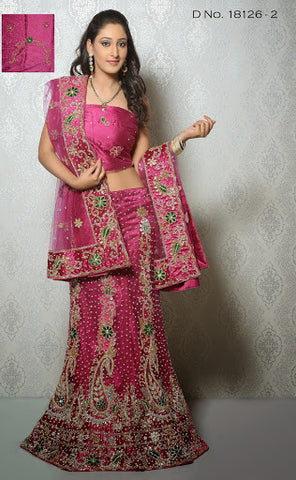 Pink Color Net with Stone Work Bridal Lehenga Choli