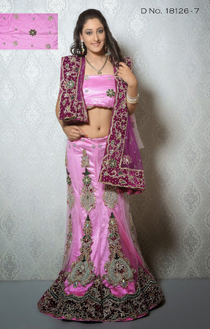 Classy Pink Color Net Embroidery With Heavy Stone Work Lehenga Choli