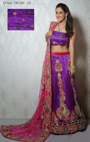 Lavender Color Net With Stone Work Velvet Patch Bridal Lehenga