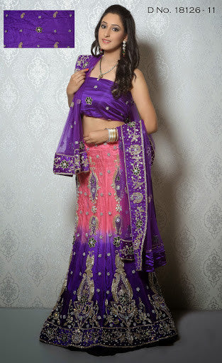 Purple & Alluring Pink Net Embroidery With Stone Work Lehenga Choli