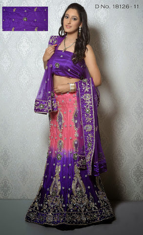 Purple & Alluring Pink Net Embroidery With Stone Work Lehenga Choli