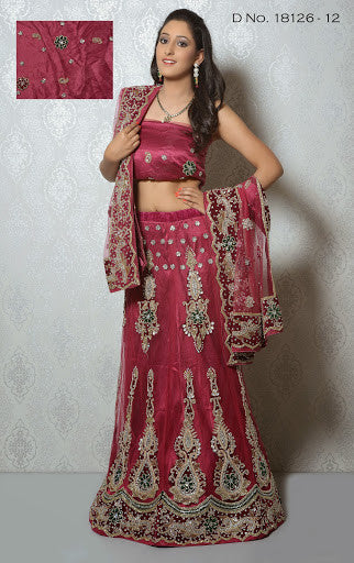 Classy Pink Net With Heavy Stone Work Velvet Patch Bridal Lehenga Choli