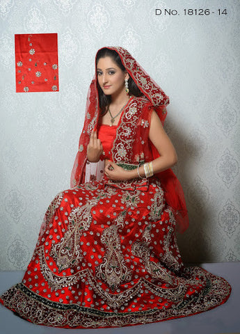 Deep Red Net White Stone & Velvet Patch Bridal Lehenga Choli