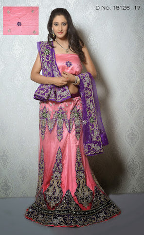 Light Pink Net With Stone Work Velvet Patch Bridal Lehenga Choli