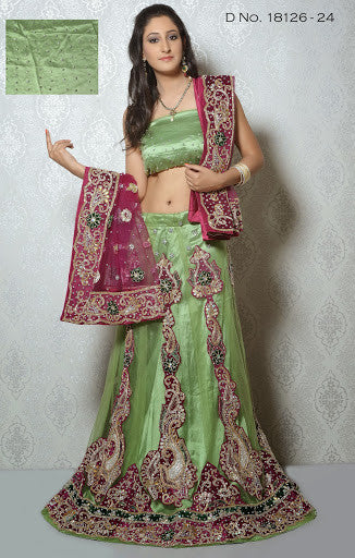 Pista Green Color Net With White Stone Work Velvet Patch Lehenga Choli