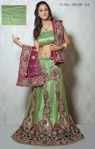 Pista Green Color Net With White Stone Work Velvet Patch Lehenga Choli