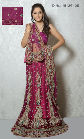 Stunning Magenta Color Net Embroidery With Heavy Stone Work Lehenga Choli