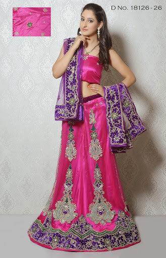 Pink Color Net Embroidery With Heavy Stone Work Lehenga Choli