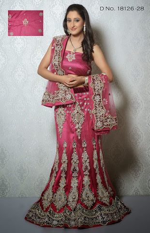 Onion Pink Net With Heavy Stone Work Fish Cut Lehenga Choli