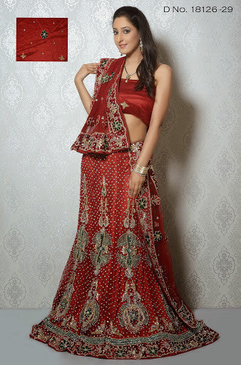 Red Color Net Embroidery Zardosi Work Bridal Lehenga Choli