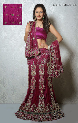Onion Pink Net Embroidery With Heavy Stone Work Lehenga Choli