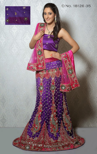 Purple Net With Embroidery Heavy Stone Work Lehenga Choli 