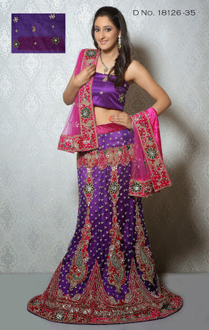 Purple Net With Embroidery Heavy Stone Work Lehenga Choli 