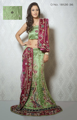 Elite Pert Green And Magenta With Stone Work Lehenga Choli