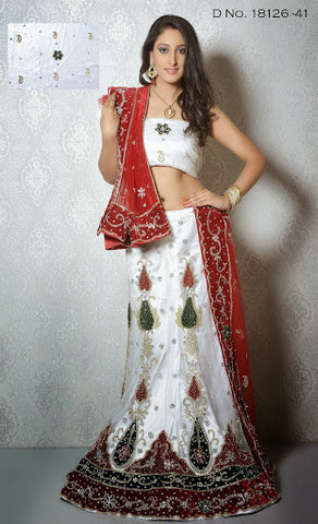 Delightful White And Red Color Stone Work Bridal Lehenga Choli