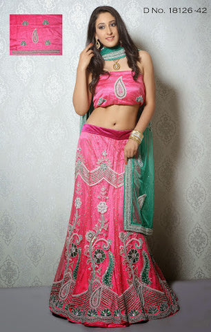 Persian Green And Hot Pink Net Embroidery Bridal Lehenga Choli