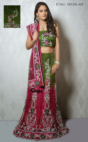 Dainty Green And Magenta Color Silver StoneWork Bridal  Lehenga Choli